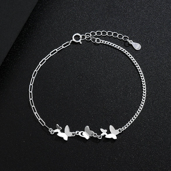 Wholesale Women's S925 Sterling Silver Butterfly Electroplated Bracelet Jewelry