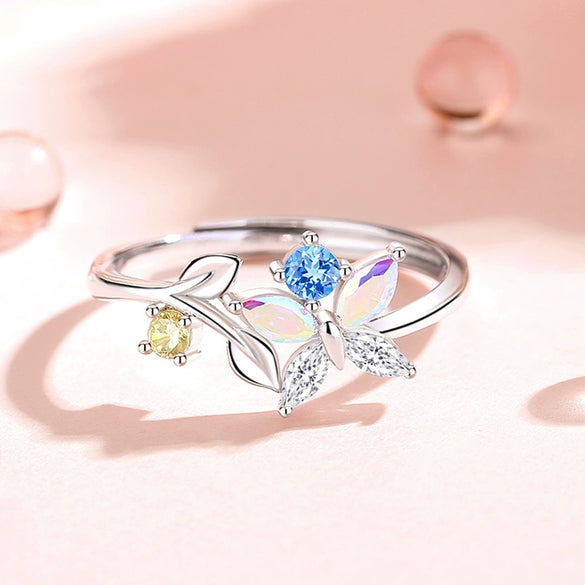 Wholesale Women's S925 Sterling Silver Butterfly Ring With Micro Inlay