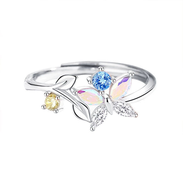 Wholesale Women's S925 Sterling Silver Butterfly Ring With Micro Inlay