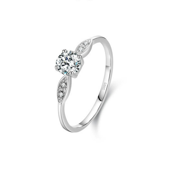 Wholesale Women's S925 Sterling Silver Classic Design Geometric Ring With 5Mm Zirconium Inlaid And Platinum Plated Seiko Treatment
