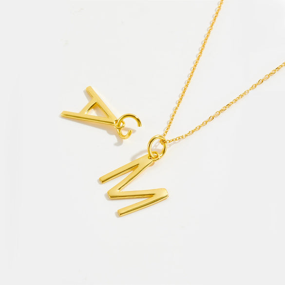 Wholesale Women's S925 Sterling Silver Clavicle Chain Necklace With Glow Surface Letter A Z Text Design And 18K Gold Electroplating