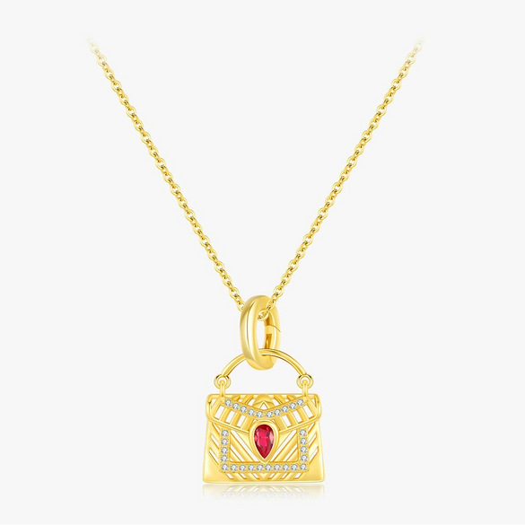 Wholesale Women's S925 Sterling Silver Clavicle Chain Necklace With Pigeon Blood Red Imitation Color And Diamond Design