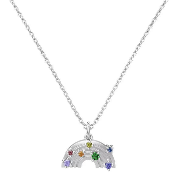 Wholesale Women's S925 Sterling Silver Clavicle Chain Necklace With Rainbow Inlaid Geometric And U Shape Electroplated
