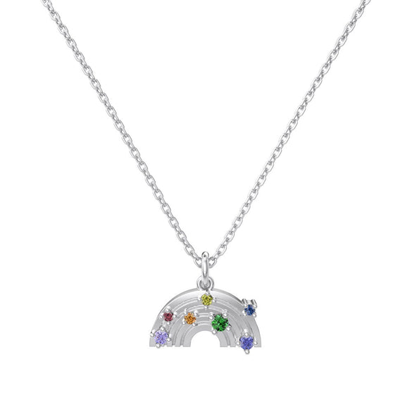 Wholesale Women's S925 Sterling Silver Clavicle Chain Necklace With Rainbow Inlaid Geometric And U Shape Electroplated