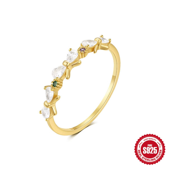 Wholesale Women's S925 Sterling Silver Colorful Diamond Ring With Geometric Pattern And Real Gold Plating Electroplating Treatment
