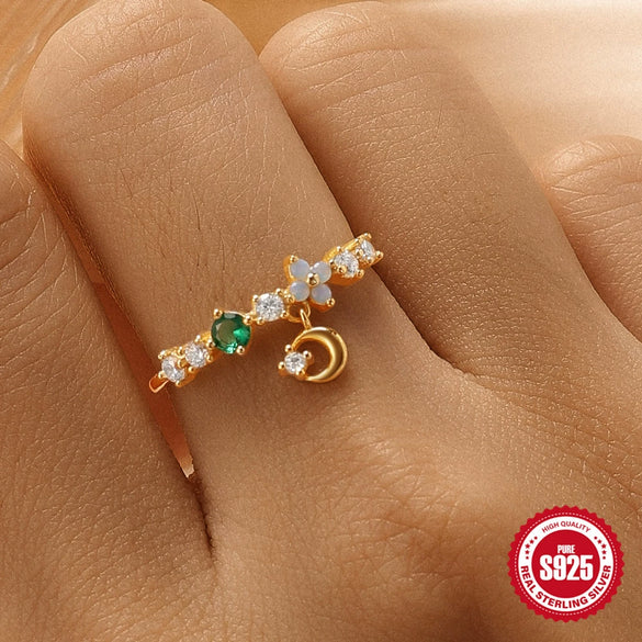Wholesale Women's S925 Sterling Silver Colorful Diamond Ring With Geometric Pattern And Real Gold Plating Electroplating Treatment