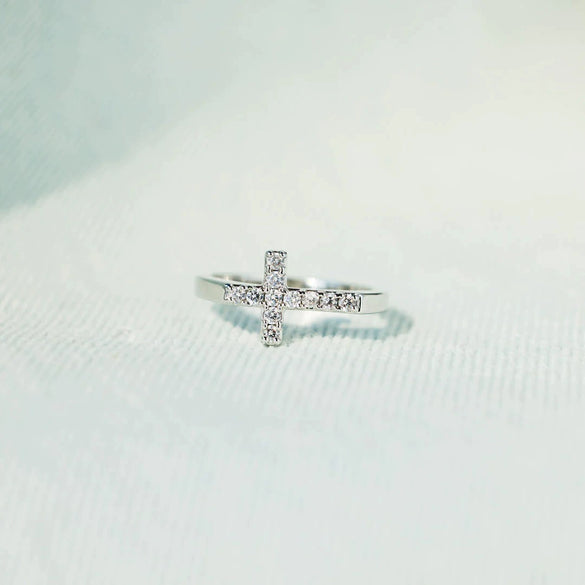 Wholesale Women's S925 Sterling Silver Cross Geometric Ring With Zircon Electroplated
