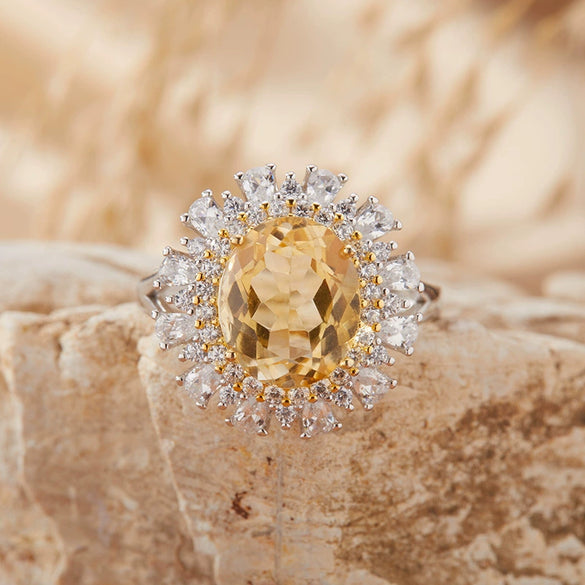Wholesale Women's S925 Sterling Silver Crystal Set Flower Shaped Colored Gemstone Ring With Natural Topaz Amethyst Citrine