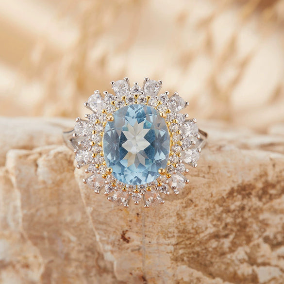 Wholesale Women's S925 Sterling Silver Crystal Set Flower Shaped Colored Gemstone Ring With Natural Topaz Amethyst Citrine