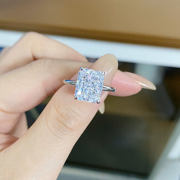 Wholesale Women's S925 Sterling Silver Crystal Sugar Ring With Geometric Pattern Ice Flower Cut And Raydion Cut Electroplated