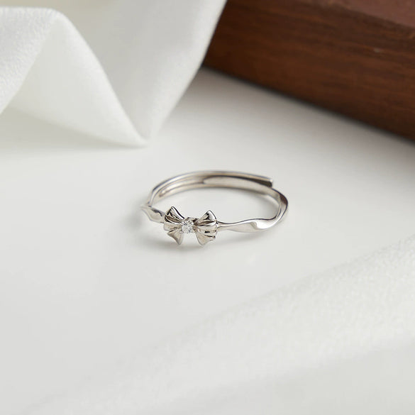 Wholesale Women's S925 Sterling Silver Cute Animal Zodiac Bow Open Ring With Electroplating