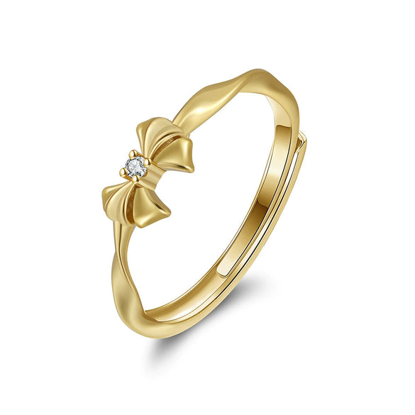 Wholesale Women's S925 Sterling Silver Cute Animal Zodiac Bow Open Ring With Electroplating