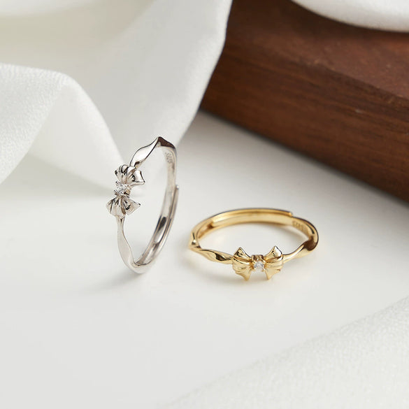 Wholesale Women's S925 Sterling Silver Cute Animal Zodiac Bow Open Ring With Electroplating