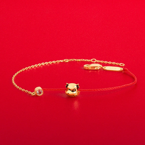 Wholesale Women's S925 Sterling Silver Cute Cow Zodiac Animal Woven Red Electroplated Bracelet