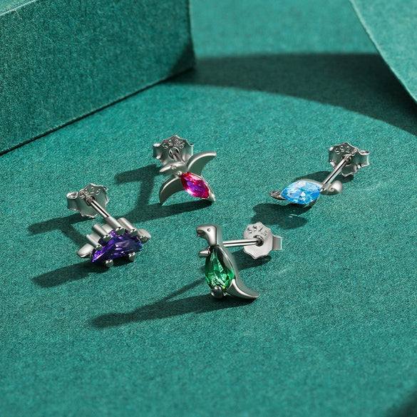 Wholesale Women's S925 Sterling Silver Cute Dinosaur Earrings With Crystal Jewelry Seiko Design