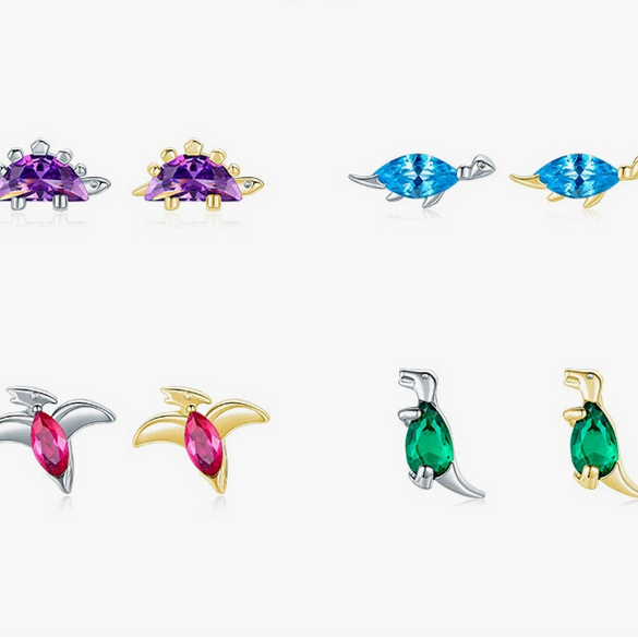 Wholesale Women's S925 Sterling Silver Cute Dinosaur Earrings With Crystal Jewelry Seiko Design