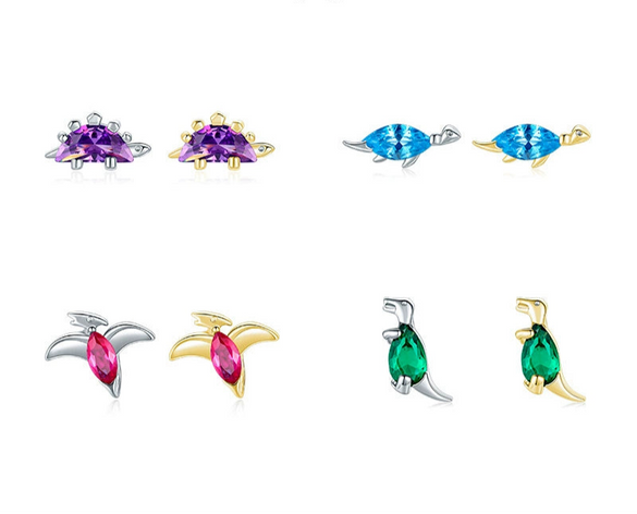 Wholesale Women's S925 Sterling Silver Cute Dinosaur Earrings With Crystal Jewelry Seiko Design
