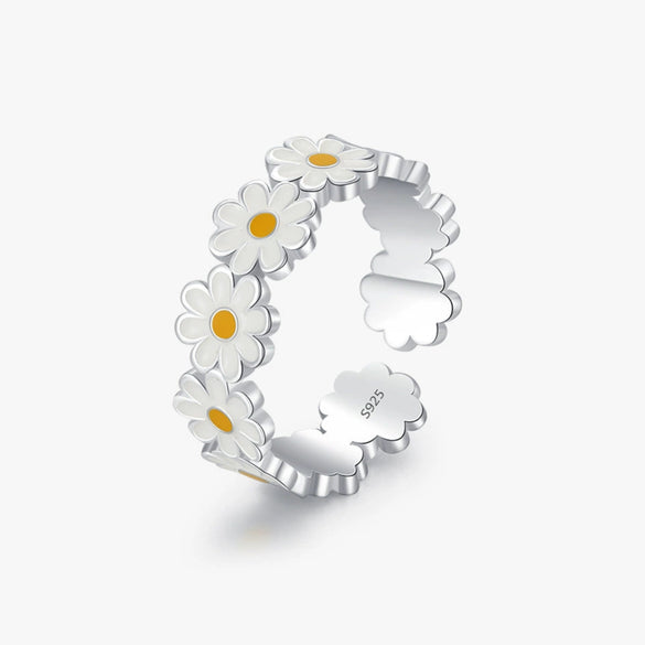 Wholesale Women's S925 Sterling Silver Daisy Dripping Glue Finger Ring