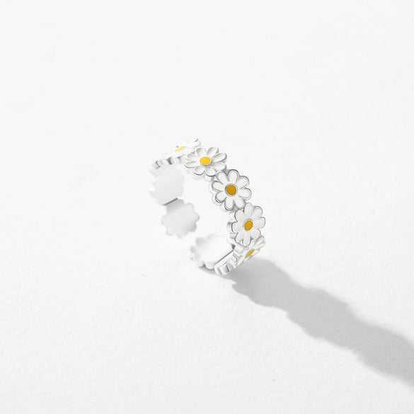 Wholesale Women's S925 Sterling Silver Daisy Dripping Glue Finger Ring