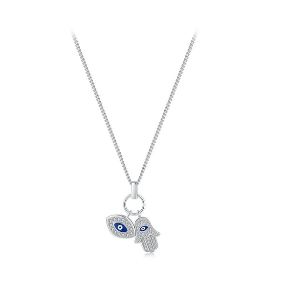 Wholesale Women's S925 Sterling Silver Devil's Eye Clavicle Chain Necklace Set With Micro Inlay Treatment