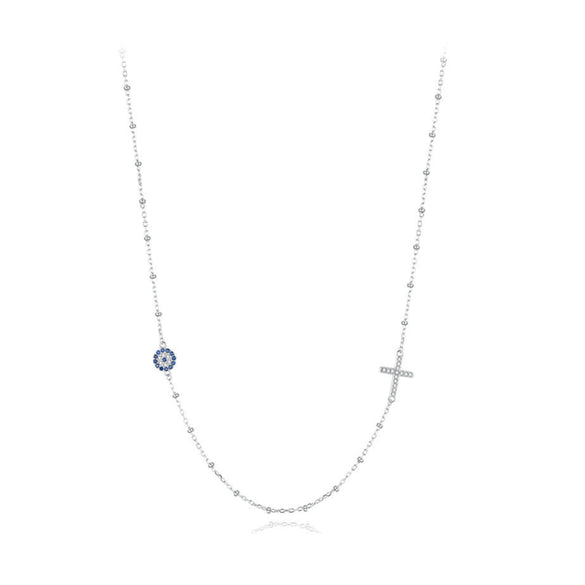 Wholesale Women's S925 Sterling Silver Devil's Eye Clavicle Chain Necklace Set With Micro Inlay Treatment