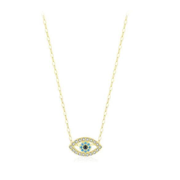 Wholesale Women's S925 Sterling Silver Devil's Eye Clavicle Chain Necklace Set With Micro Inlay Treatment