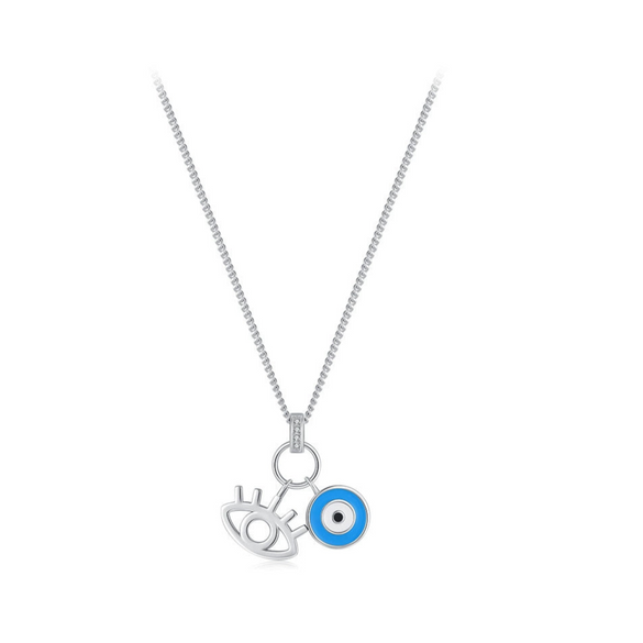 Wholesale Women's S925 Sterling Silver Devil's Eye Clavicle Chain Necklace Set With Micro Inlay Treatment
