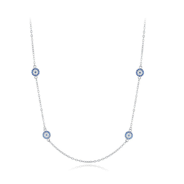 Wholesale Women's S925 Sterling Silver Devil's Eye Clavicle Chain Necklace Set With Micro Inlay Treatment