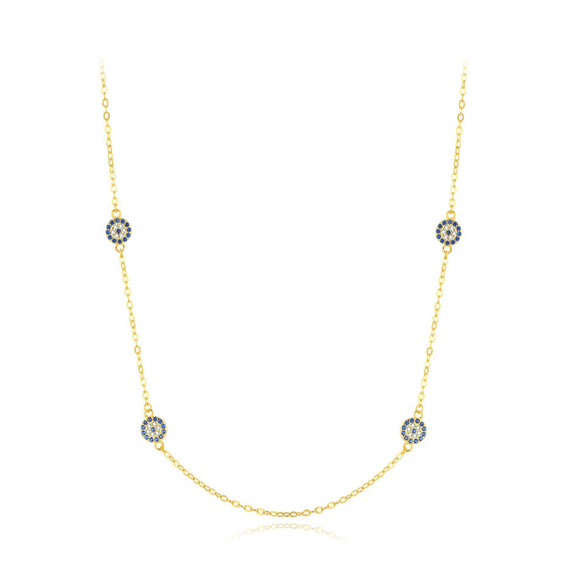 Wholesale Women's S925 Sterling Silver Devil's Eye Clavicle Chain Necklace Set With Micro Inlay Treatment