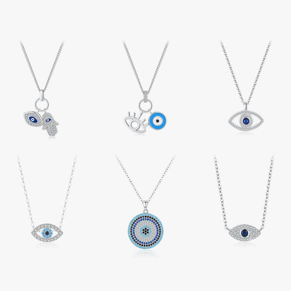 Wholesale Women's S925 Sterling Silver Devil's Eye Clavicle Chain Necklace Set With Micro Inlay Treatment