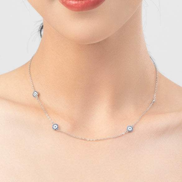 Wholesale Women's S925 Sterling Silver Devil's Eye Clavicle Chain Necklace Set With Micro Inlay Treatment