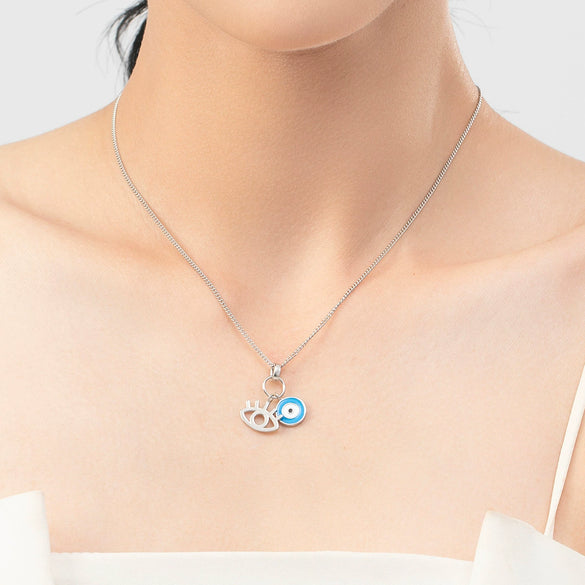 Wholesale Women's S925 Sterling Silver Devil's Eye Clavicle Chain Necklace Set With Micro Inlay Treatment