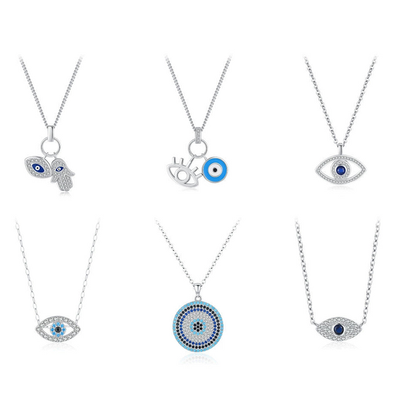 Wholesale Women's S925 Sterling Silver Devil's Eye Clavicle Chain Necklace Set With Micro Inlay Treatment