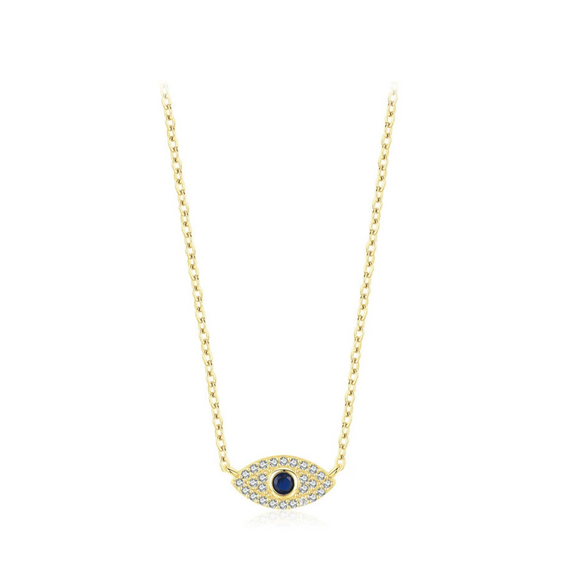 Wholesale Women's S925 Sterling Silver Devil's Eye Clavicle Chain Necklace Set With Micro Inlay Treatment