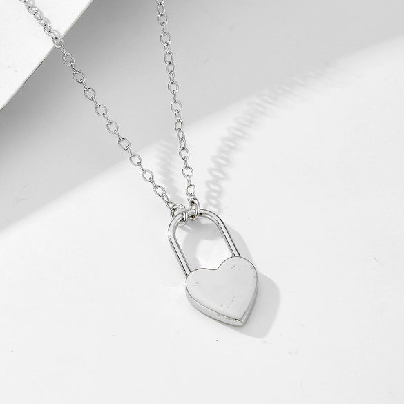 Wholesale Women's S925 Sterling Silver Diamond Geometric Heart Lock Cross Chain Necklace