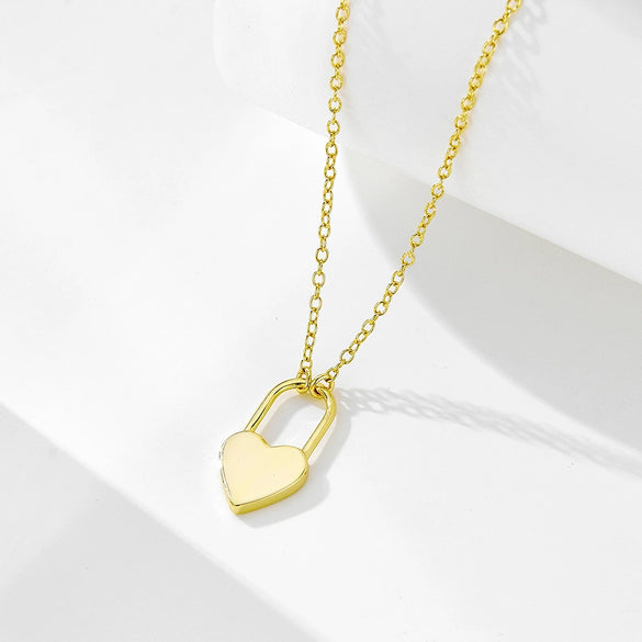 Wholesale Women's S925 Sterling Silver Diamond Geometric Heart Lock Cross Chain Necklace