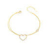 Wholesale Women's S925 Sterling Silver Diamond Heartshaped Doublelayer Bracelet Jewelry