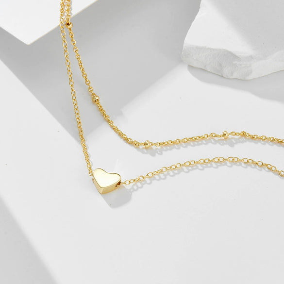 Wholesale Women's S925 Sterling Silver Double Layer Chain Heart Shaped Pendant Anklet With Gold Plated Love Design