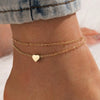 Wholesale Women's S925 Sterling Silver Double Layer Chain Heart Shaped Pendant Anklet With Gold Plated Love Design