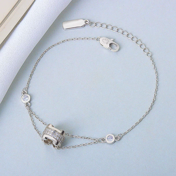 Wholesale Women's S925 Sterling Silver Double Layer Small Waist Design Electroplated Hand Jewelry Bracelet