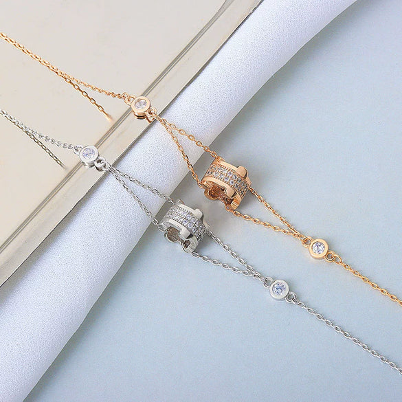 Wholesale Women's S925 Sterling Silver Double Layer Small Waist Design Electroplated Hand Jewelry Bracelet