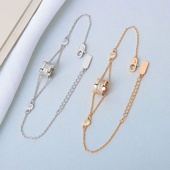 Wholesale Women's S925 Sterling Silver Double Layer Small Waist Design Electroplated Hand Jewelry Bracelet