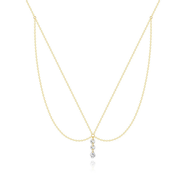 Wholesale Women's S925 Sterling Silver Double Layer Stacked Geometric Elegant Allmatch Clavicle Chain Necklace With Electroplating