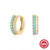 Wholesale Women's S925 Sterling Silver Double Row Mixed Color Diamond Turquoise Earrings With Geometric Design And Electroplating