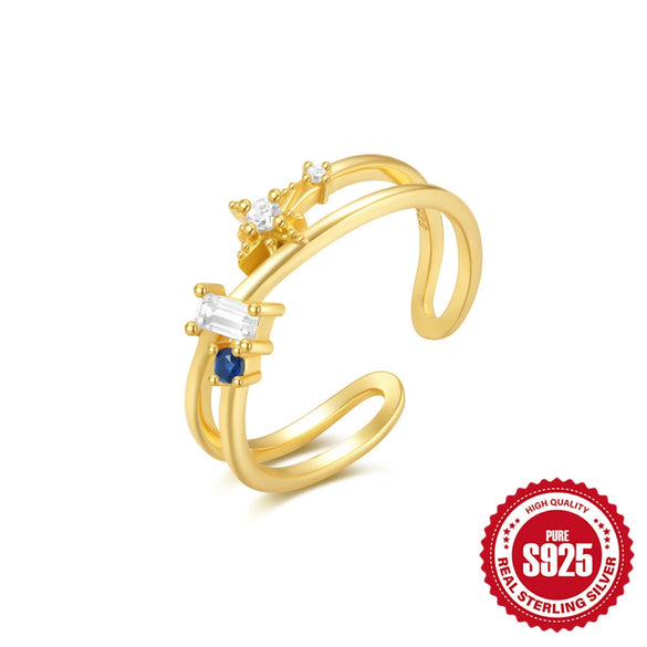 Wholesale Women's S925 Sterling Silver Doublelayer Ring With Moon And Fivepointed Star Design Opening Adjustable Electroplated
