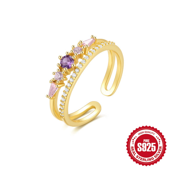 Wholesale Women's S925 Sterling Silver Doublelayer Ring With Moon And Fivepointed Star Design Opening Adjustable Electroplated