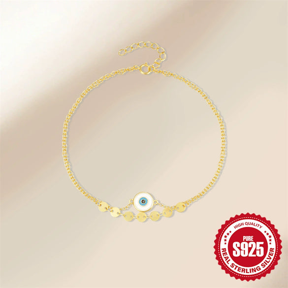 Wholesale Women's S925 Sterling Silver Doublelayer Shacklet Jewelry With Devil's Eye Drop Oil And Geometric Design