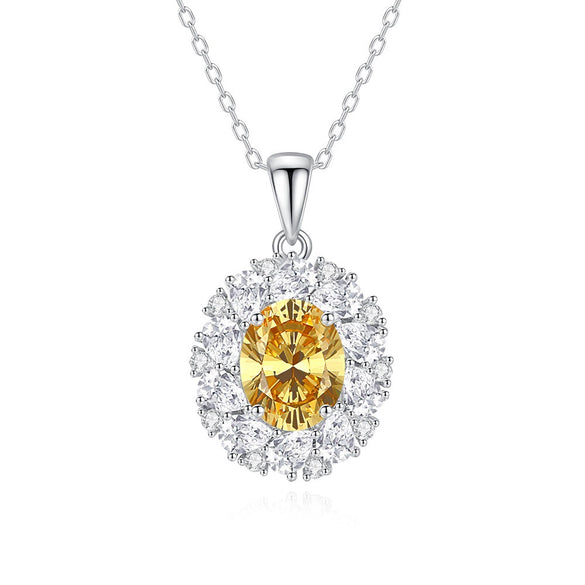 Wholesale Women's S925 Sterling Silver Eggshaped Oval Clavicle Necklace With Aquamarine And High Carbon Diamond Light Luxury Geometric Style Cross Chain