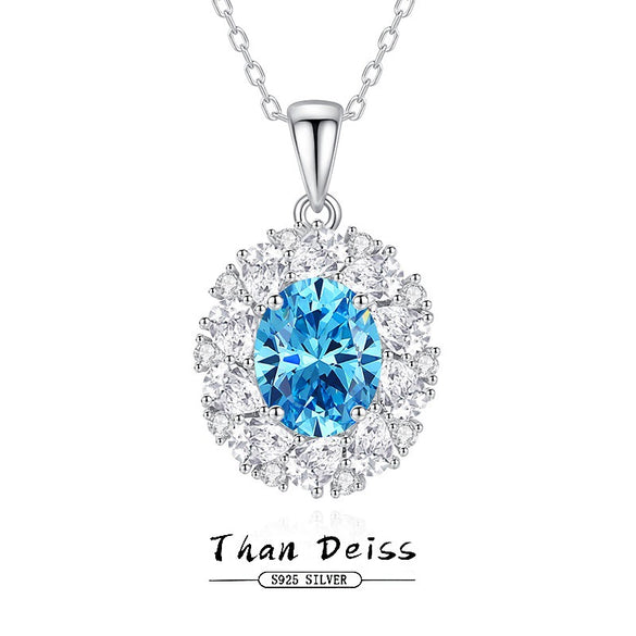 Wholesale Women's S925 Sterling Silver Eggshaped Oval Clavicle Necklace With Aquamarine And High Carbon Diamond Light Luxury Geometric Style Cross Chain