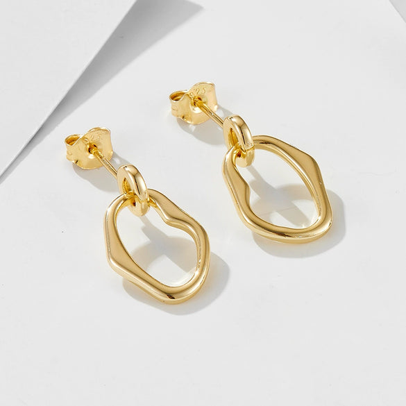 Wholesale Women's S925 Sterling Silver Electroplated Irregular Geometric Circle Hollow Earrings